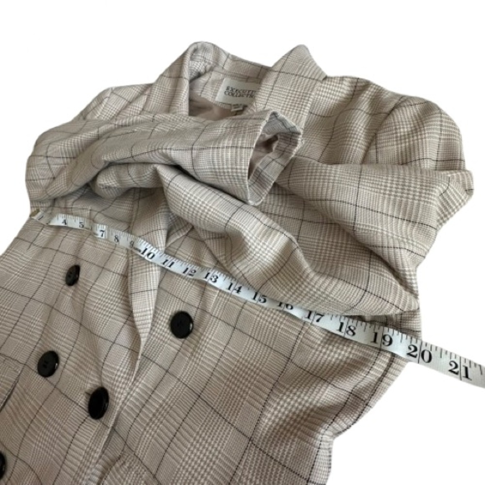 Vintage Executive Collection Women's 8P Cream Tan Plaid Double-Breasted Blazer - Picture 8 of 14
